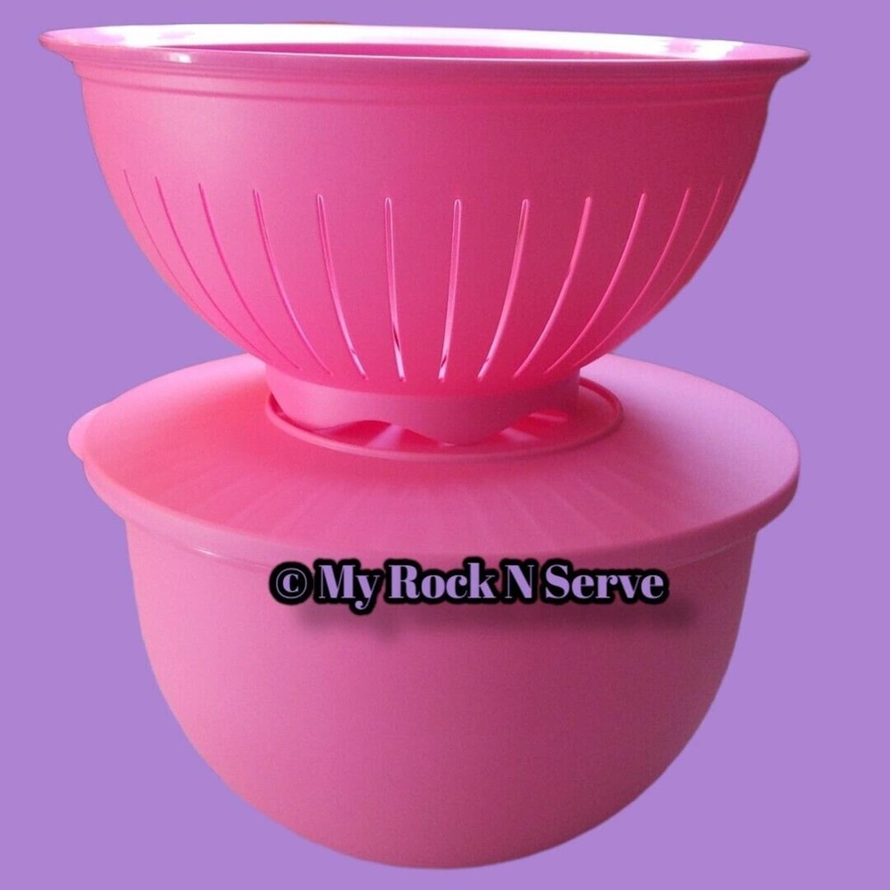 Tupperware Impressions Bowl & Colander 18 cup/ 4.3L Jellyfish Pink New